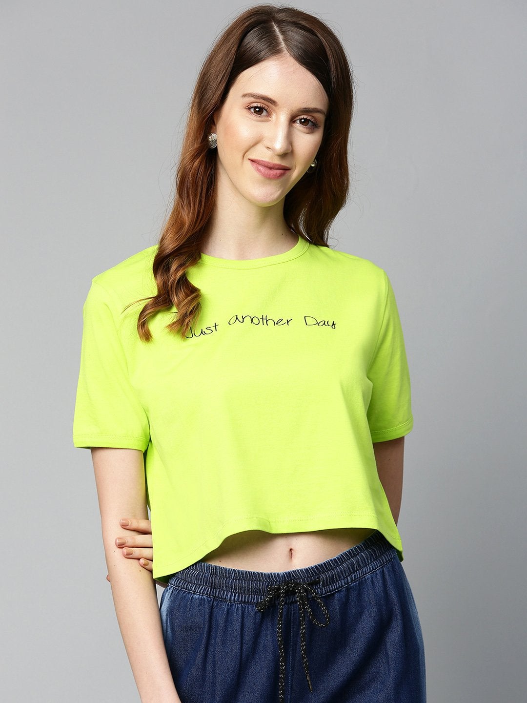 Women's Neon Green Just-Another-Day Crop T-Shirt - SASSAFRAS