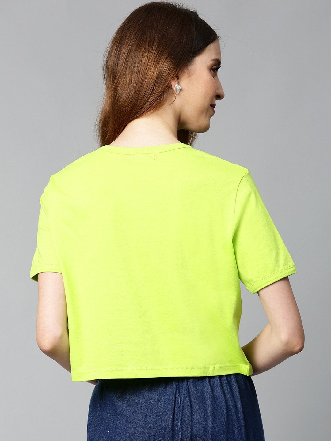 Women's Neon Green Just-Another-Day Crop T-Shirt - SASSAFRAS