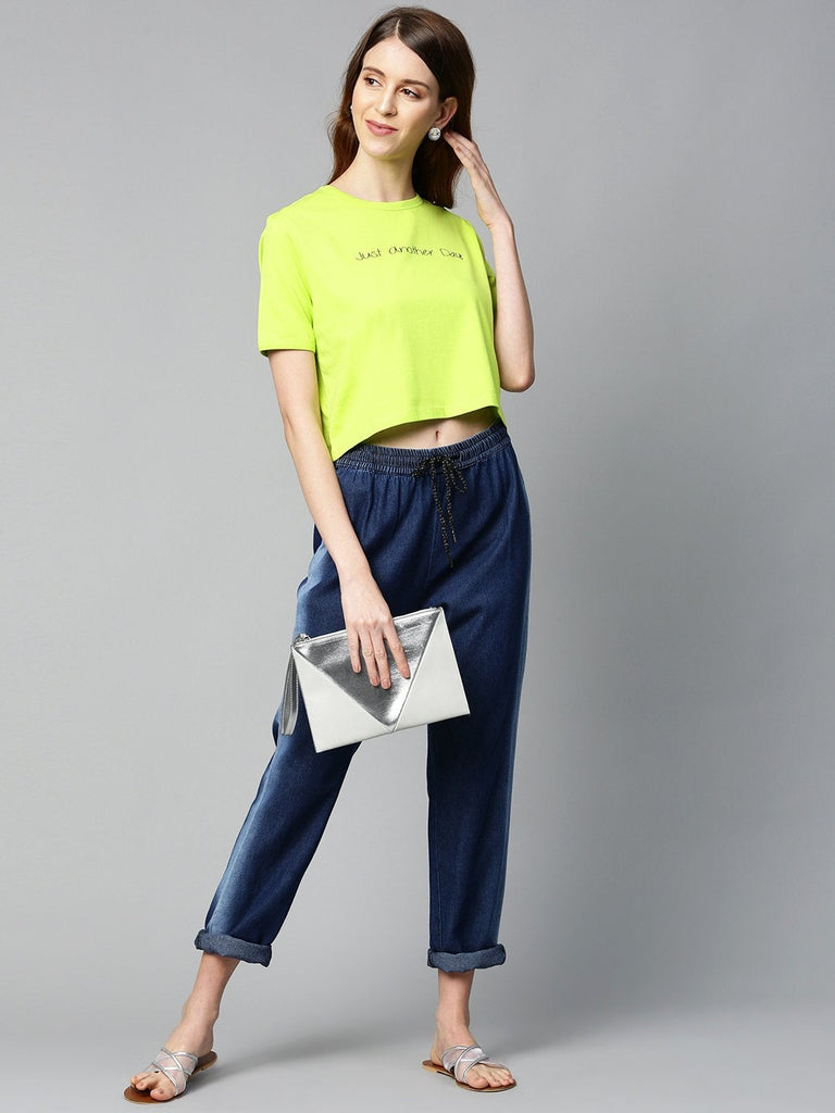 Women's Neon Green Just-Another-Day Crop T-Shirt