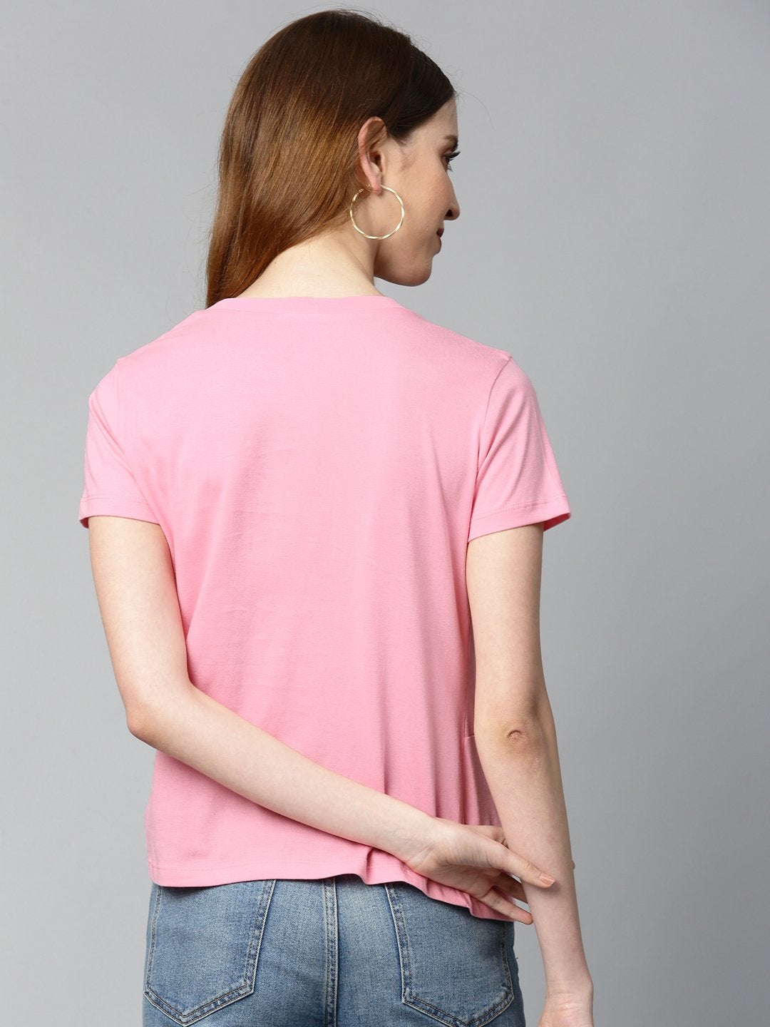 Women's Pink Twisted Knot Regular T-Shirt - SASSAFRAS