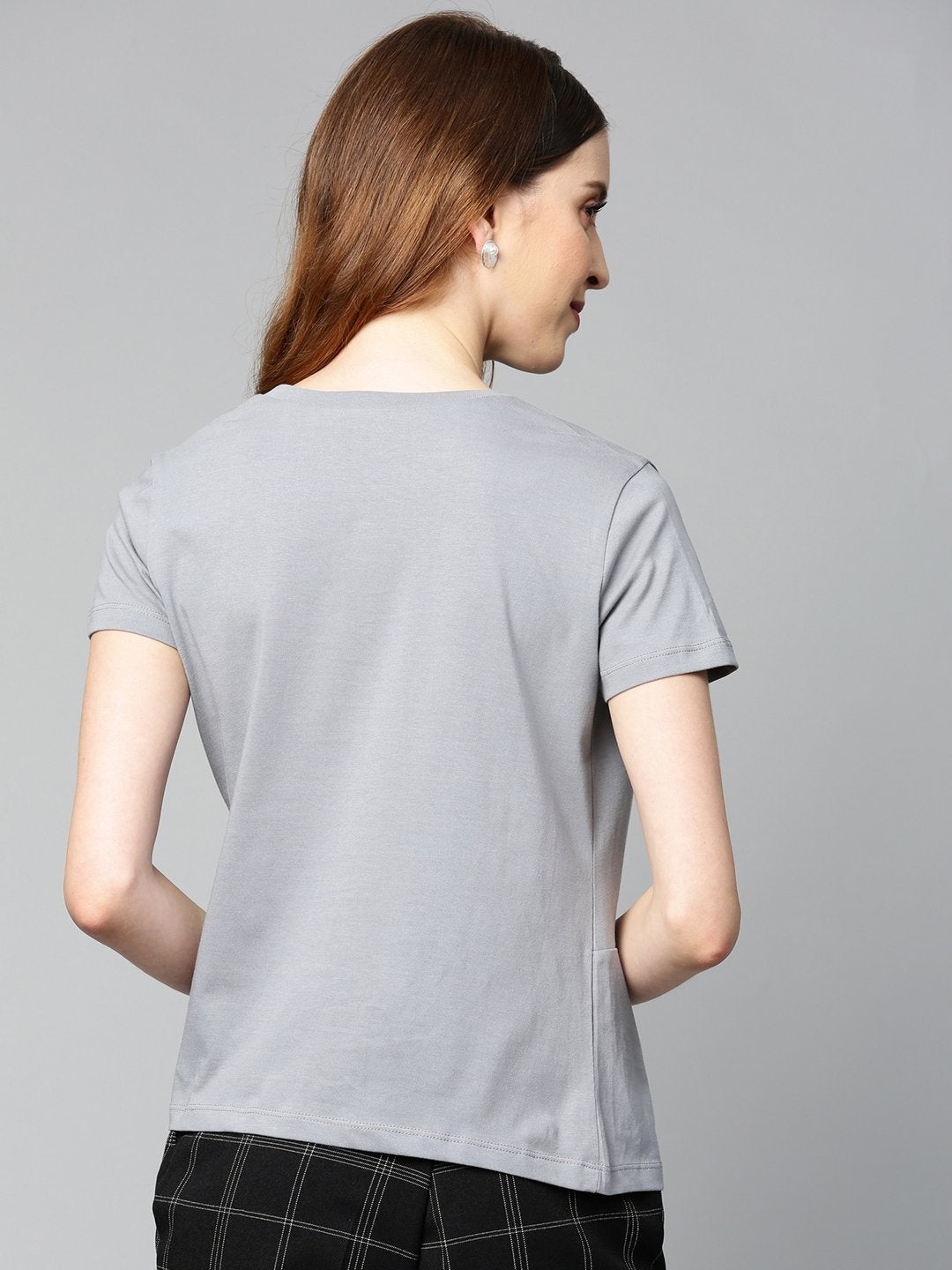 Women's Grey Twisted Knot Regular T-Shirt - SASSAFRAS