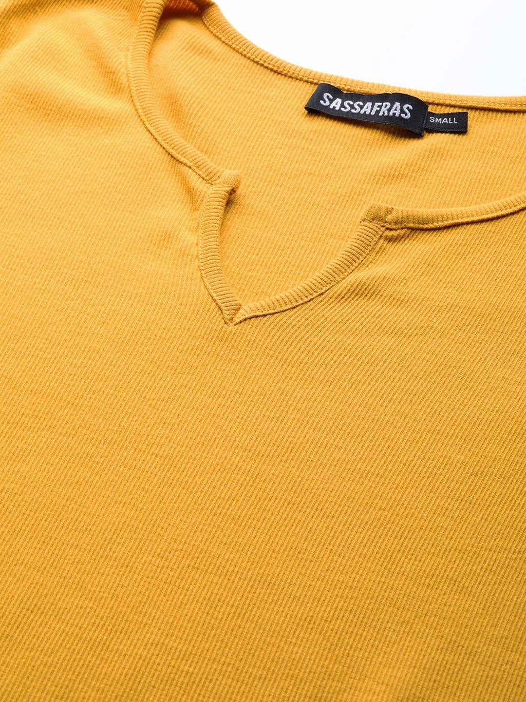 Women's Mustard Rib V-Neck T-Shirt - SASSAFRAS