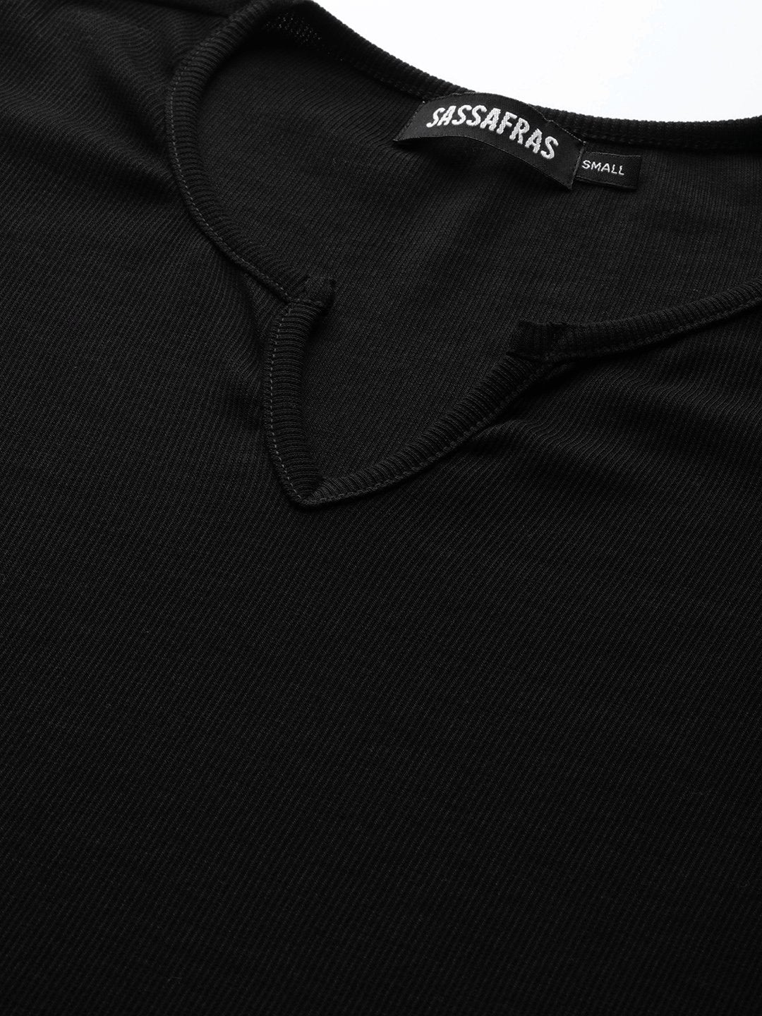 Women's Black Rib V-Neck T-Shirt - SASSAFRAS