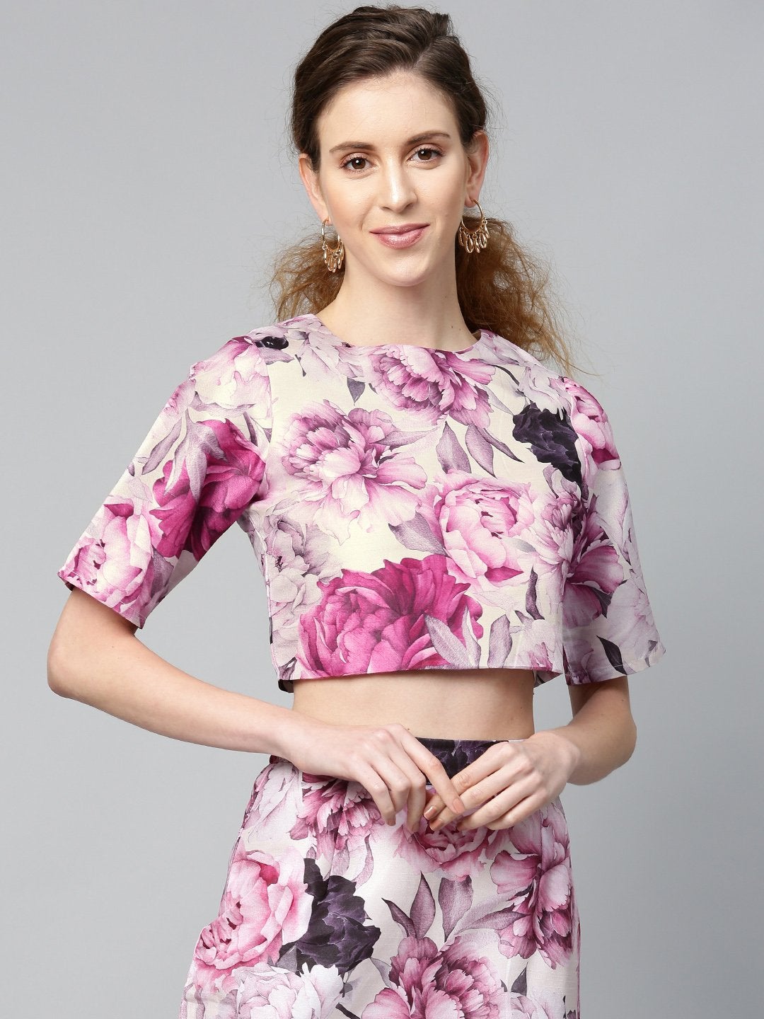 Women's Pink Floral Crop Top - SASSAFRAS