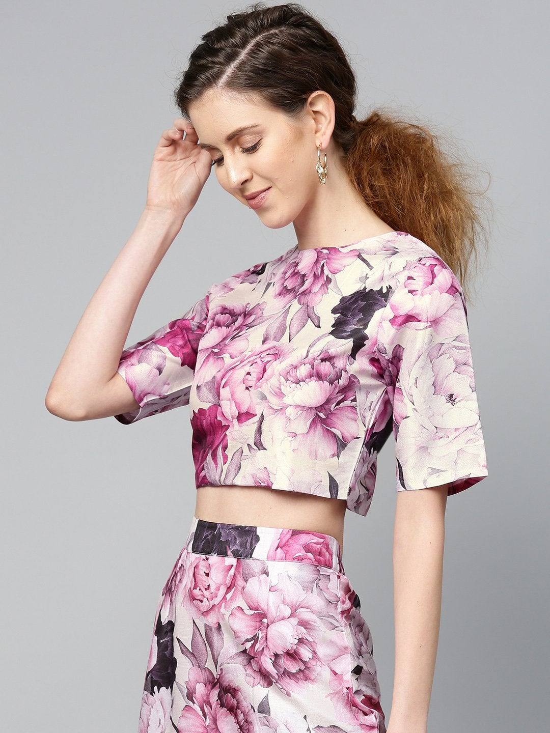 Women's Pink Floral Crop Top - SASSAFRAS