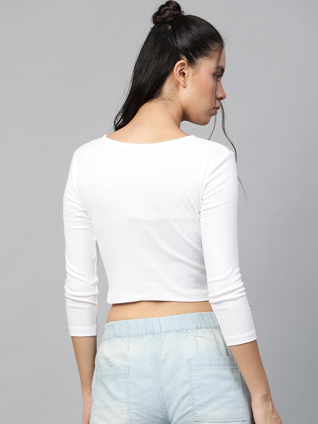 Women's White Rib Twisted Knot Crop Top - SASSAFRAS