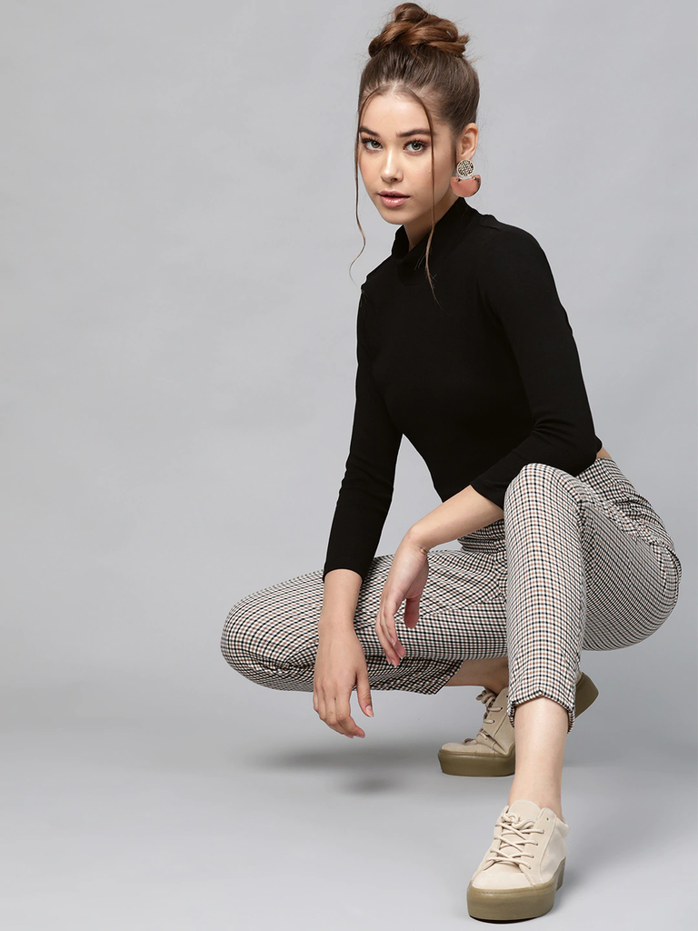 Women's Black Rib Turtle Neck Crop Top