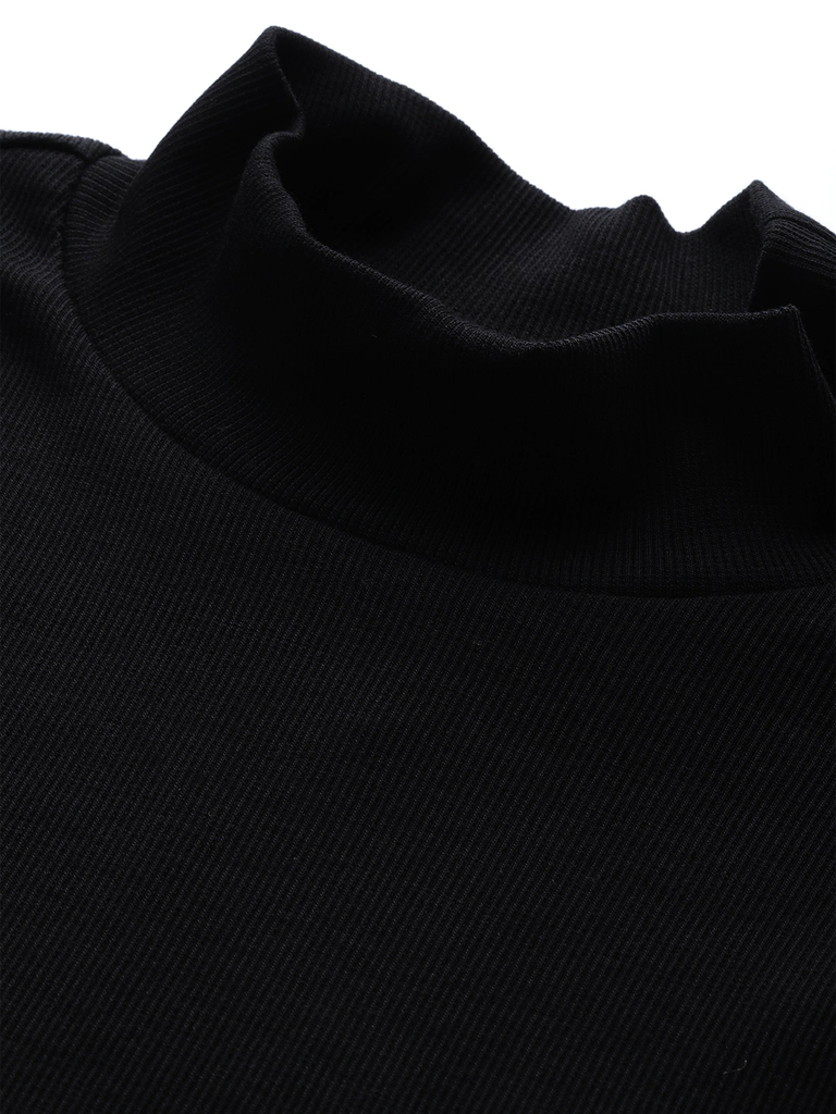 Women's Black Rib Turtle Neck Crop Top