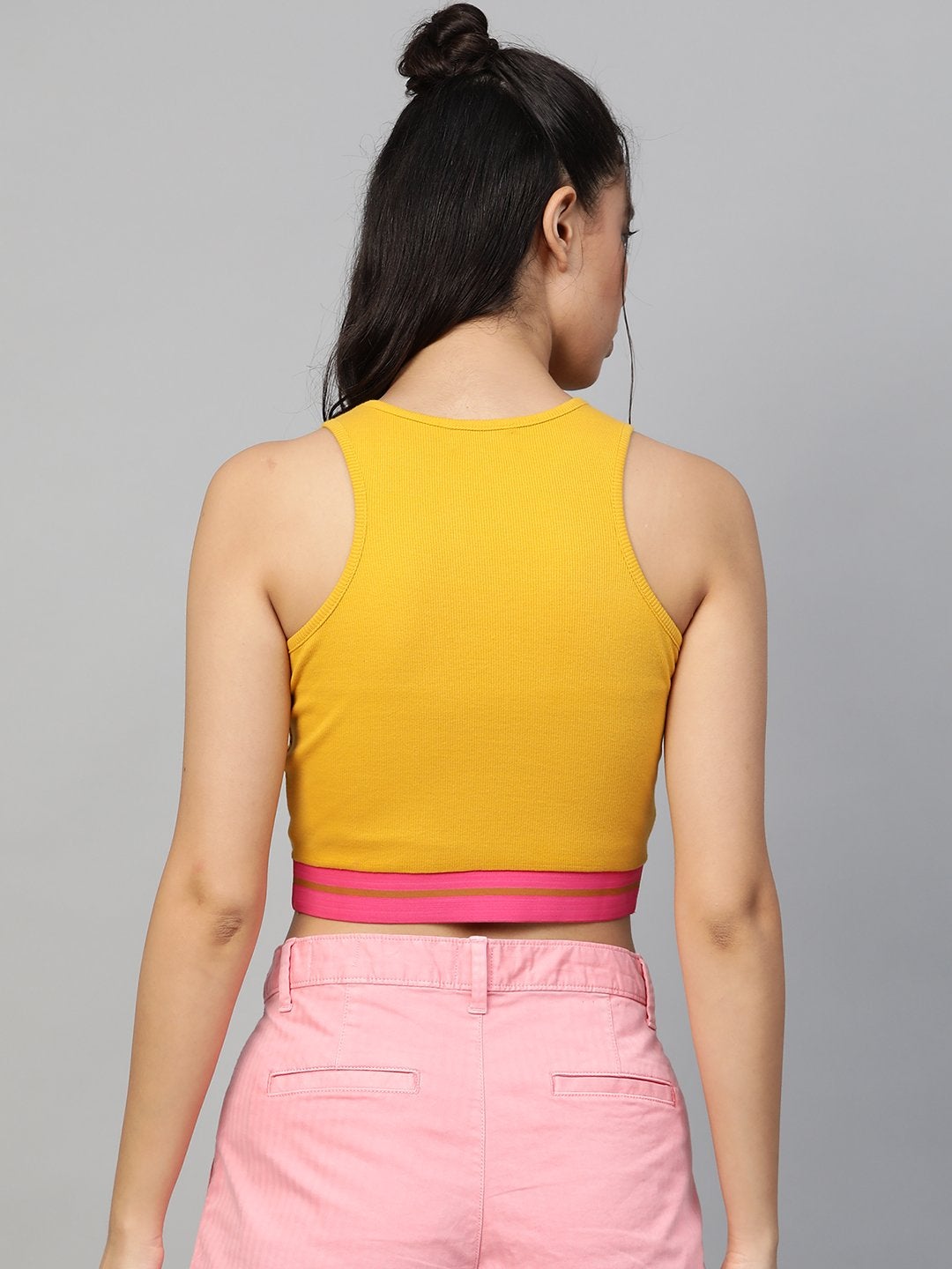 Women's Mustard Rib Contrast Tape Crop Top - SASSAFRAS