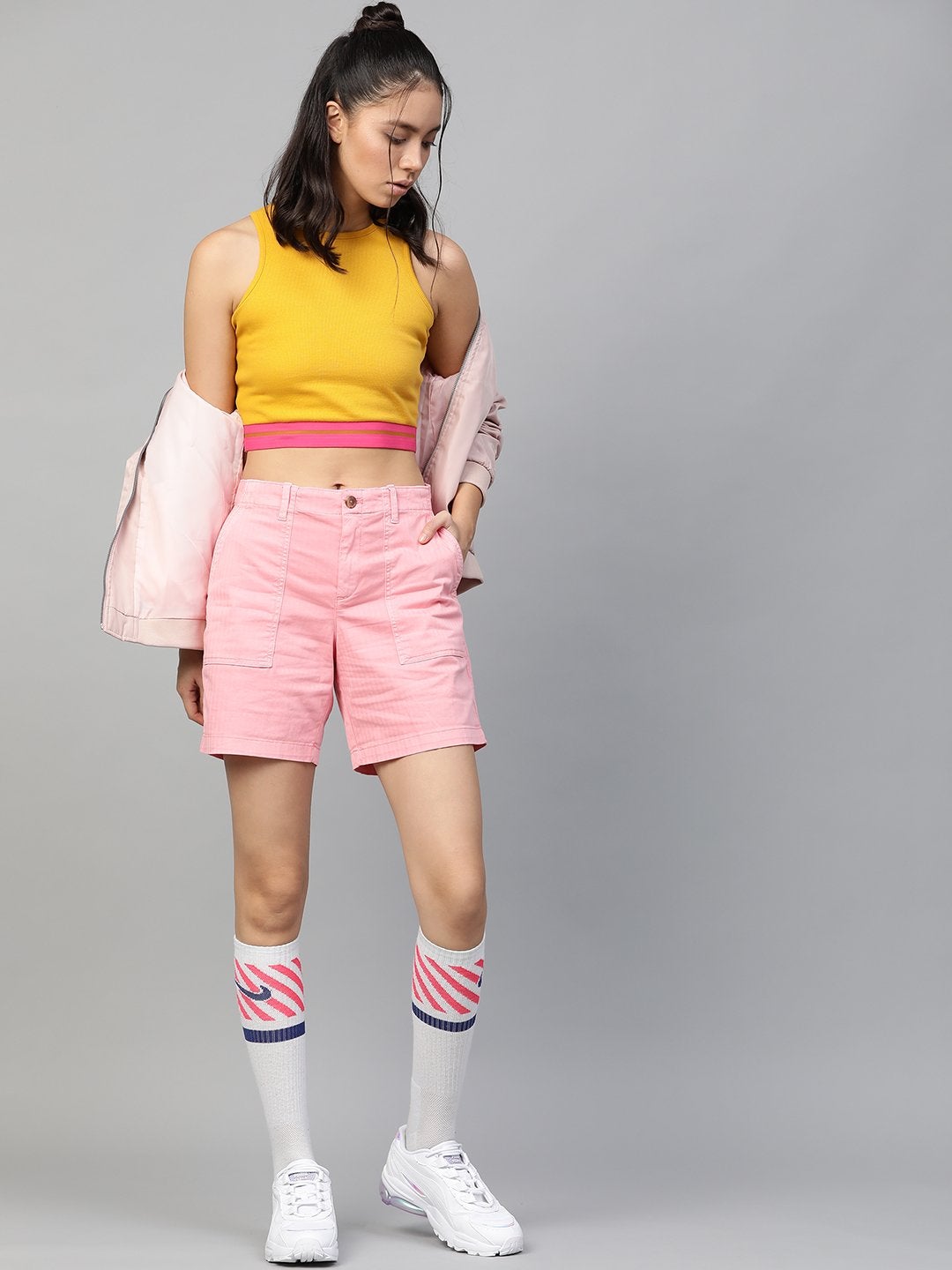 Women's Mustard Rib Contrast Tape Crop Top - SASSAFRAS