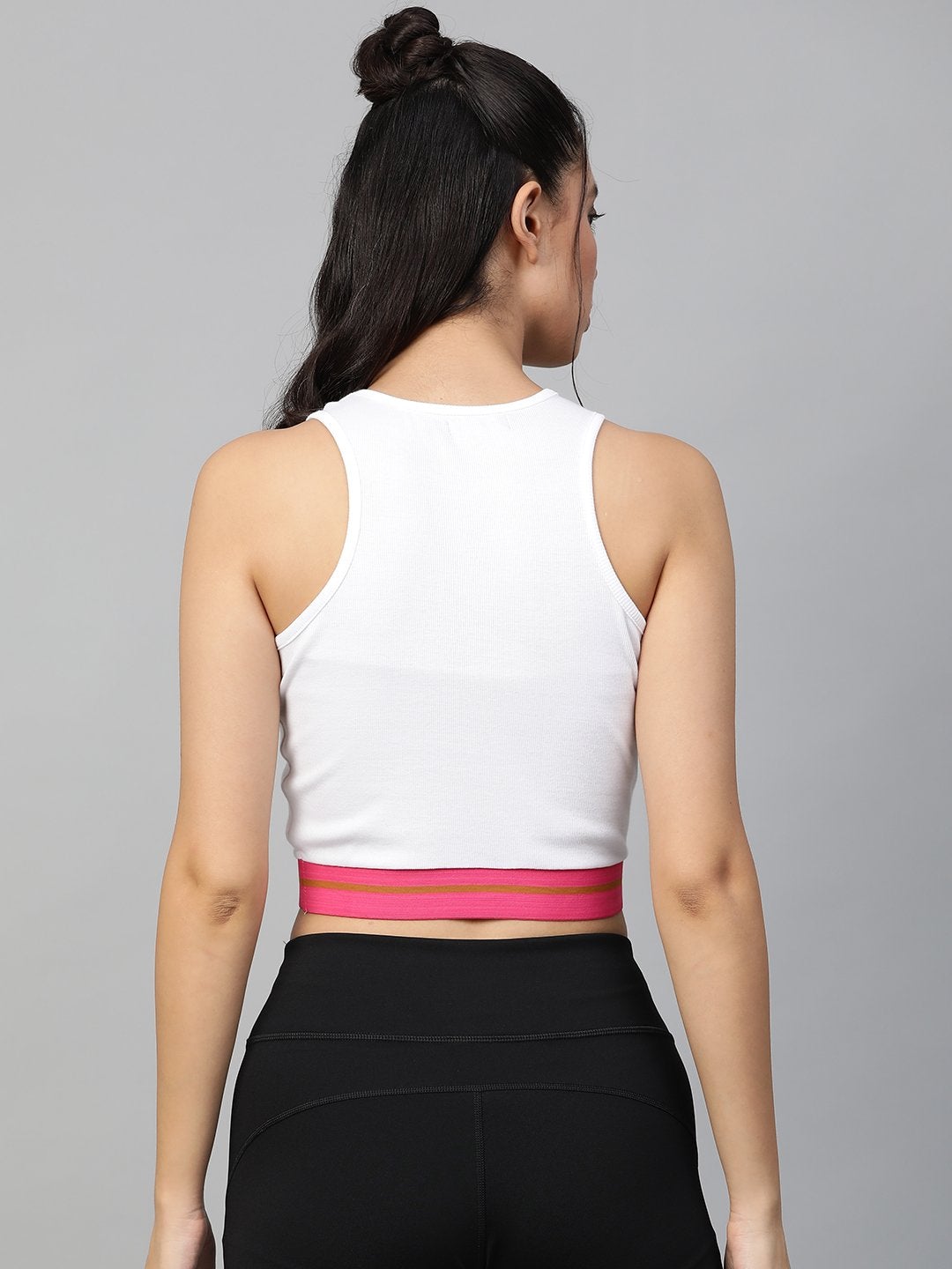 Women's White Rib Contrast Tape Crop Top - SASSAFRAS