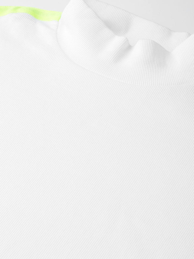 Women's White Rib High Neck Shoulder Tape Top