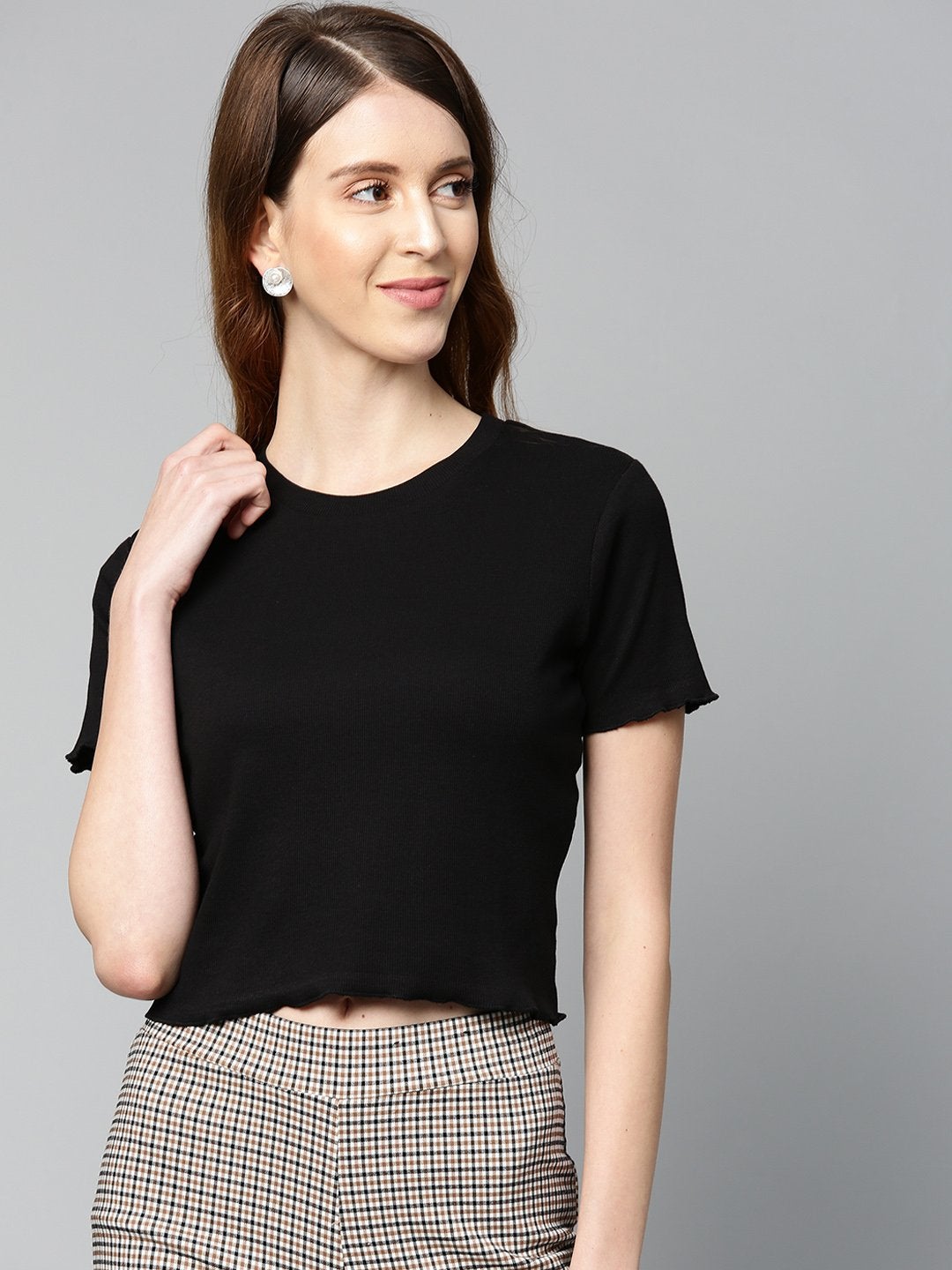 Black Colorblock Contrast Collar Polka Dot Short Sleeve Blouse Top Sz S M L  XL
