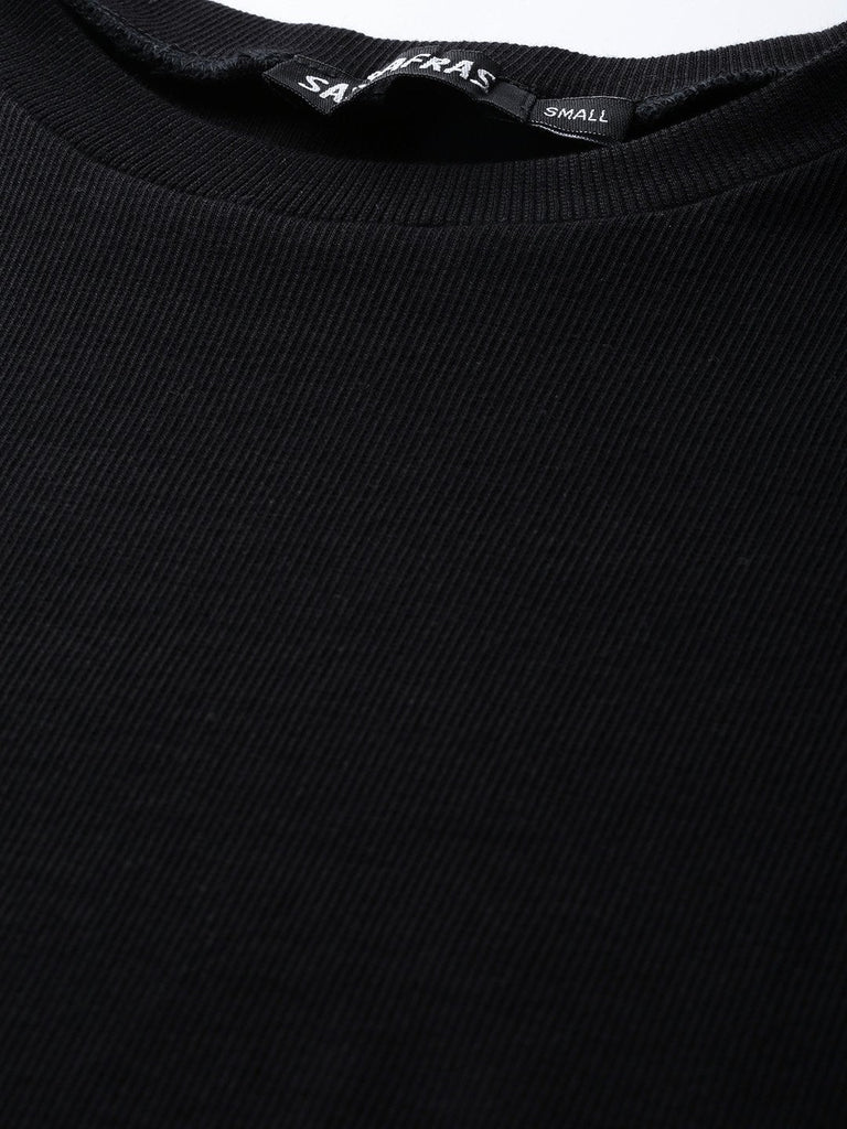 Women's Black Rib Round Neck Crop Top