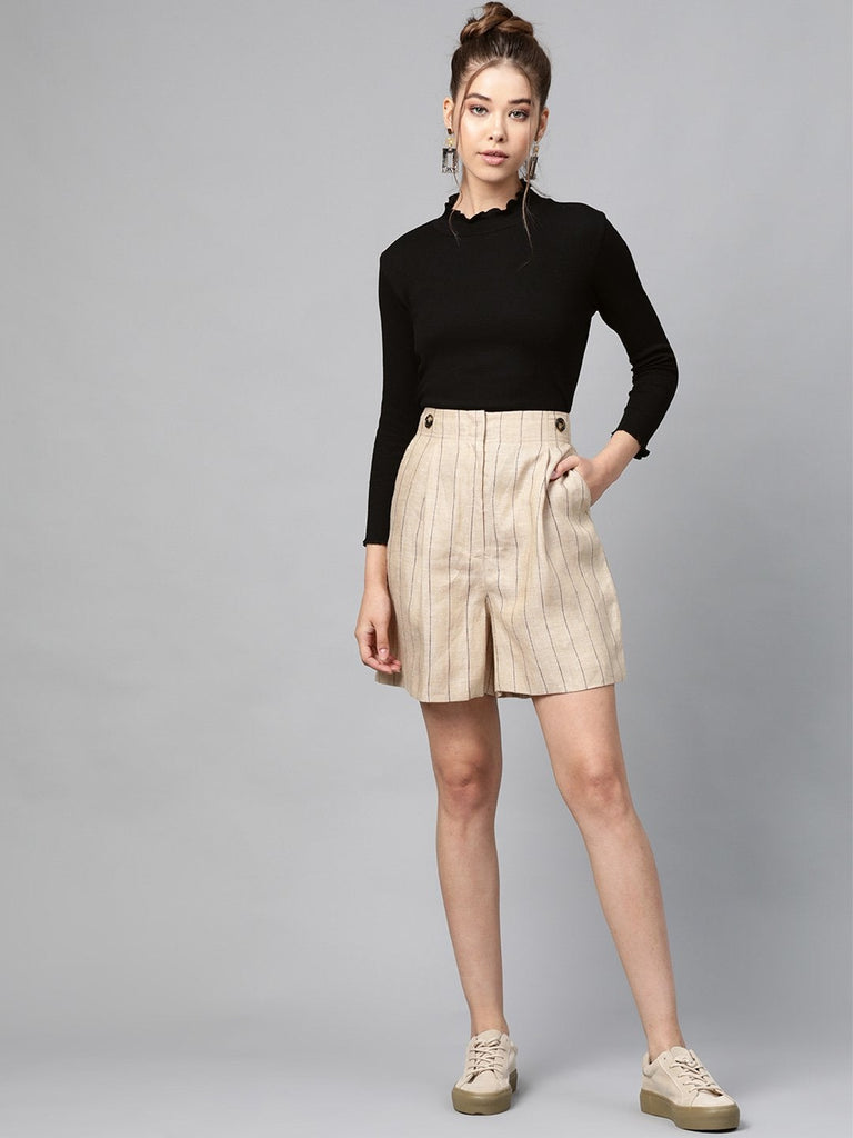 Women's Black Rib High Neck Full Sleeve Top