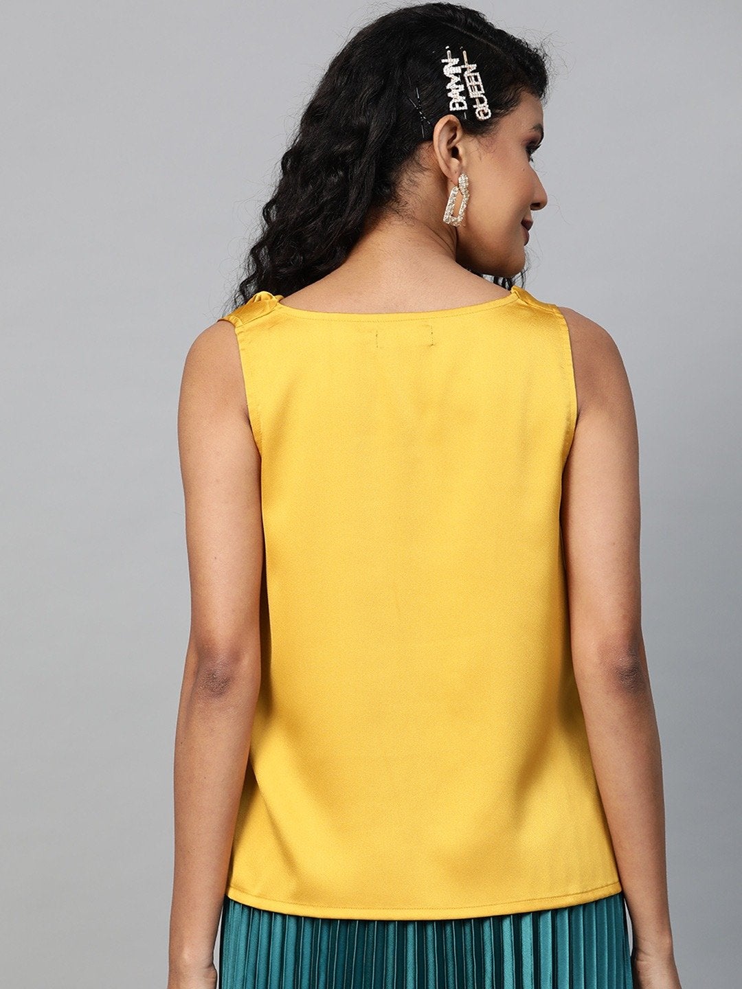 Women's Mustard Cowl Neck Satin Top - SASSAFRAS