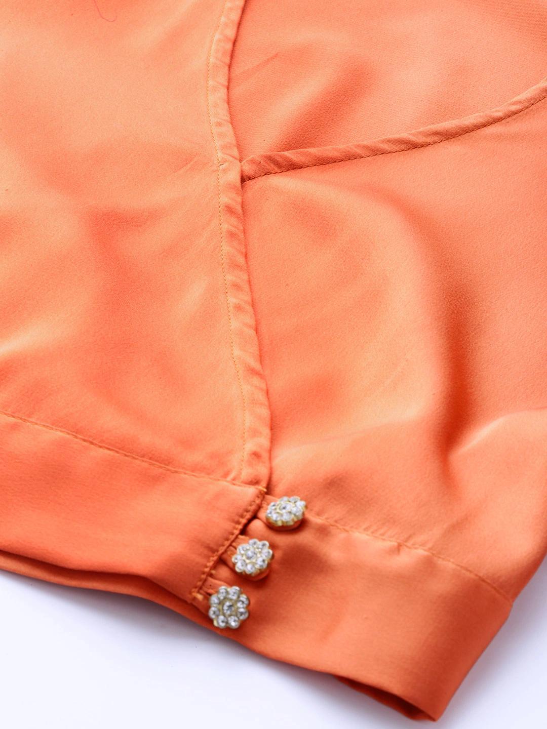 Women's Orange Wrap Crop Satin Top - SASSAFRAS