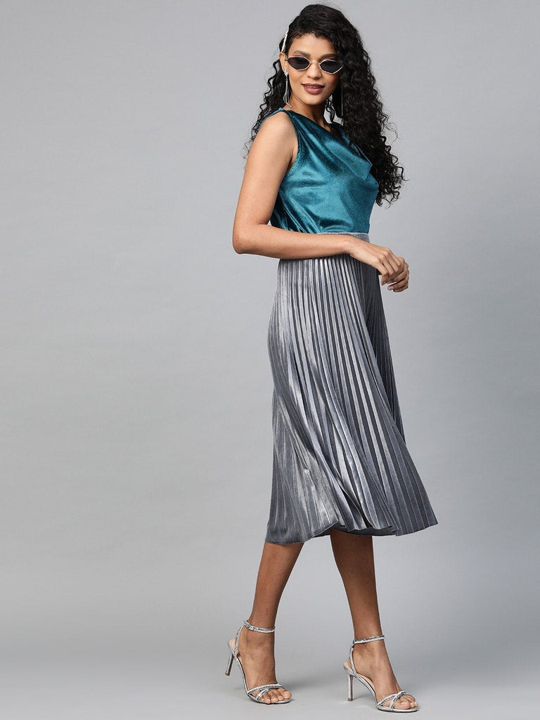 Women's Teal Velvet Cowl Neck Top