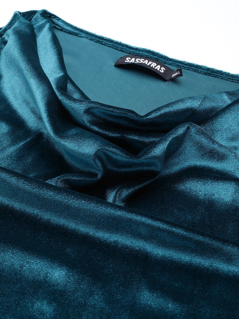 Women's Teal Velvet Cowl Neck Top