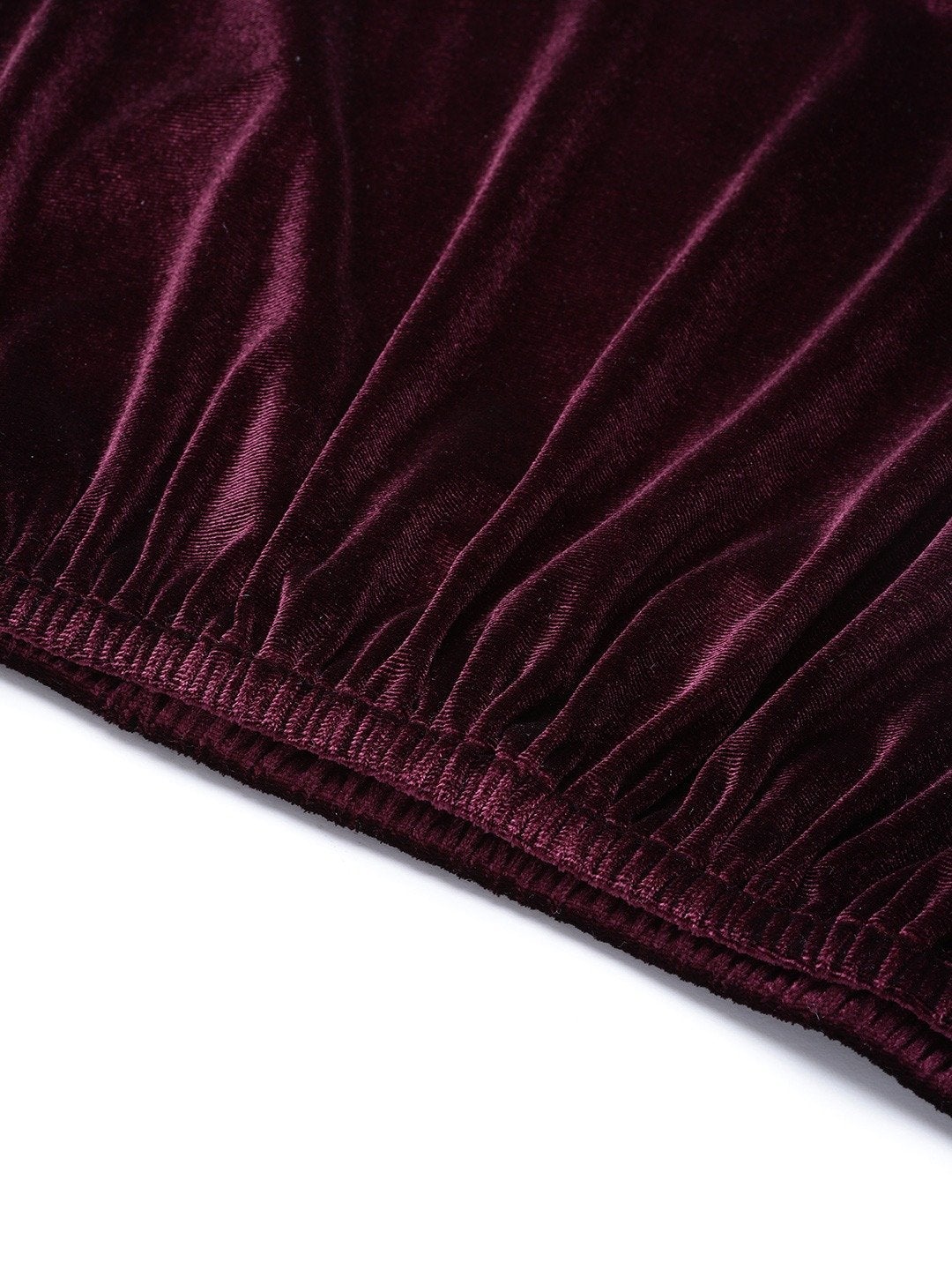 Women's Burgundy Velvet Rouched Sleeve Top - SASSAFRAS