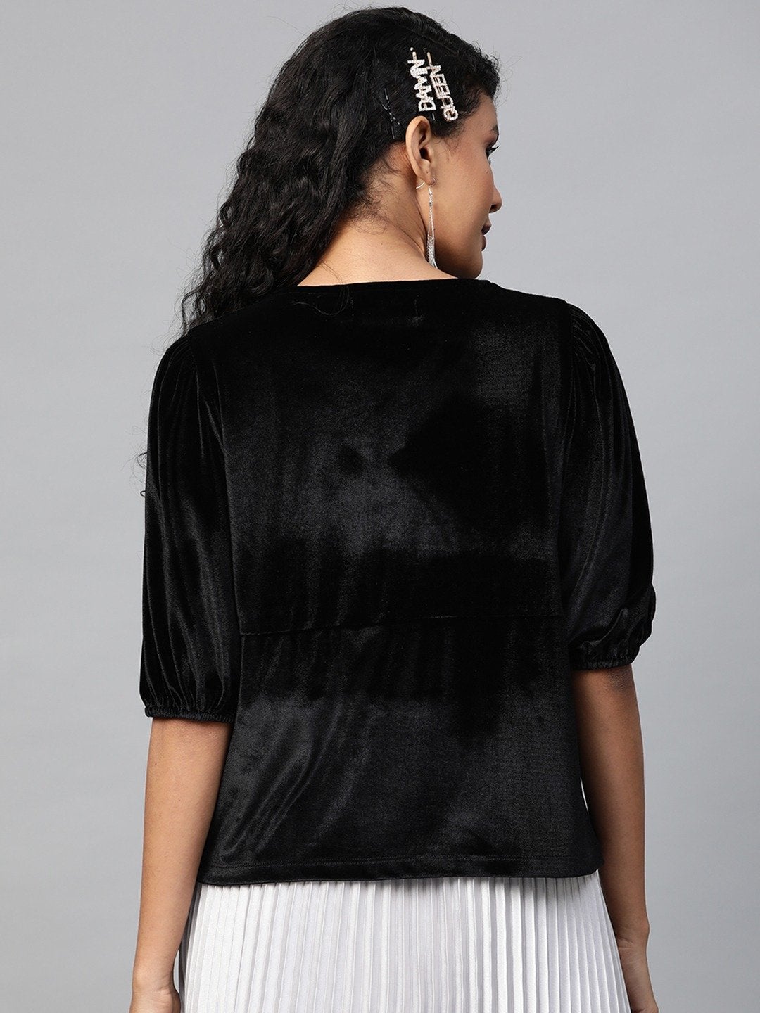 Women's Black Velvet Boxy Top - SASSAFRAS