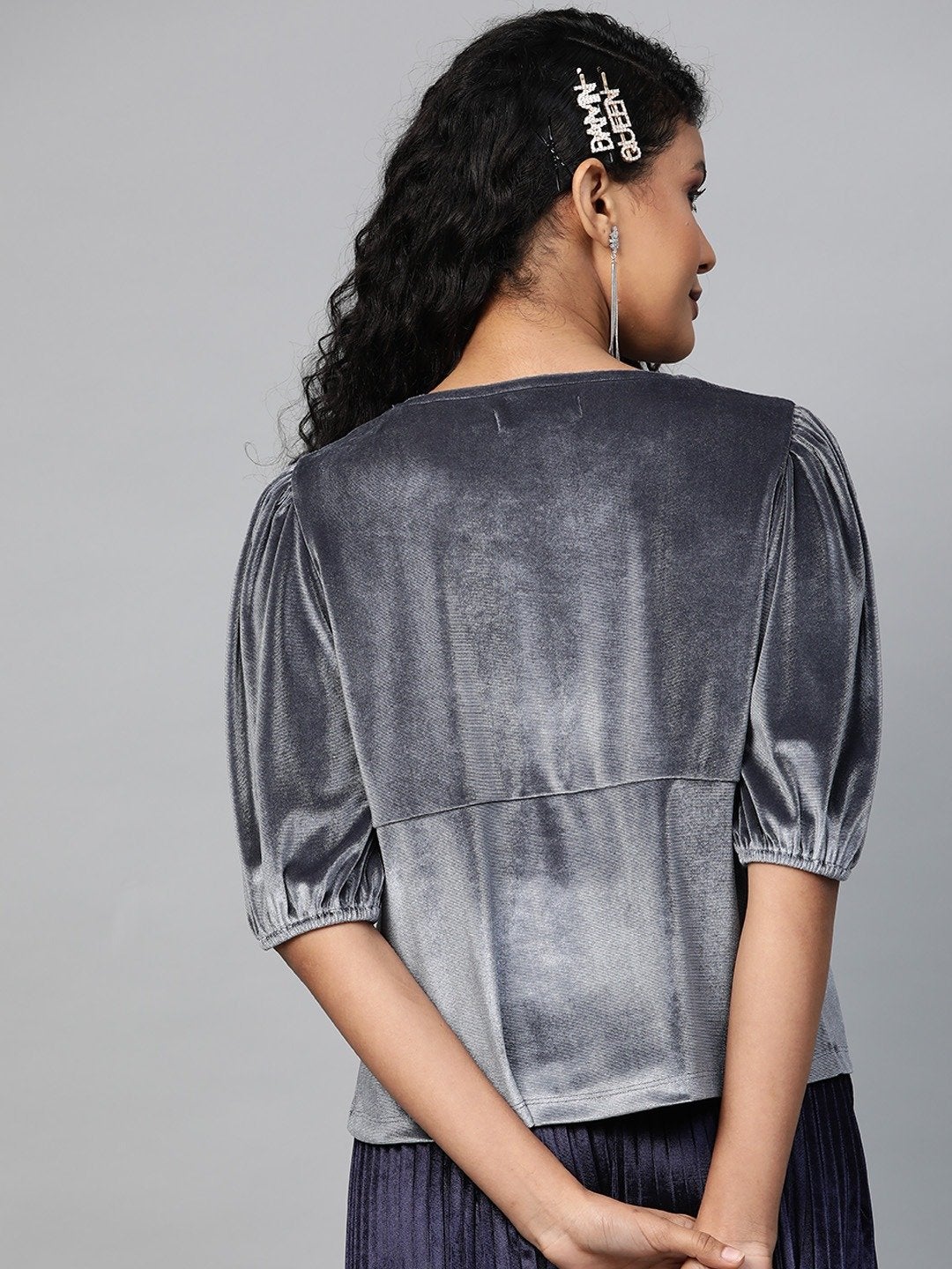 Women's Grey Velvet Boxy Top - SASSAFRAS