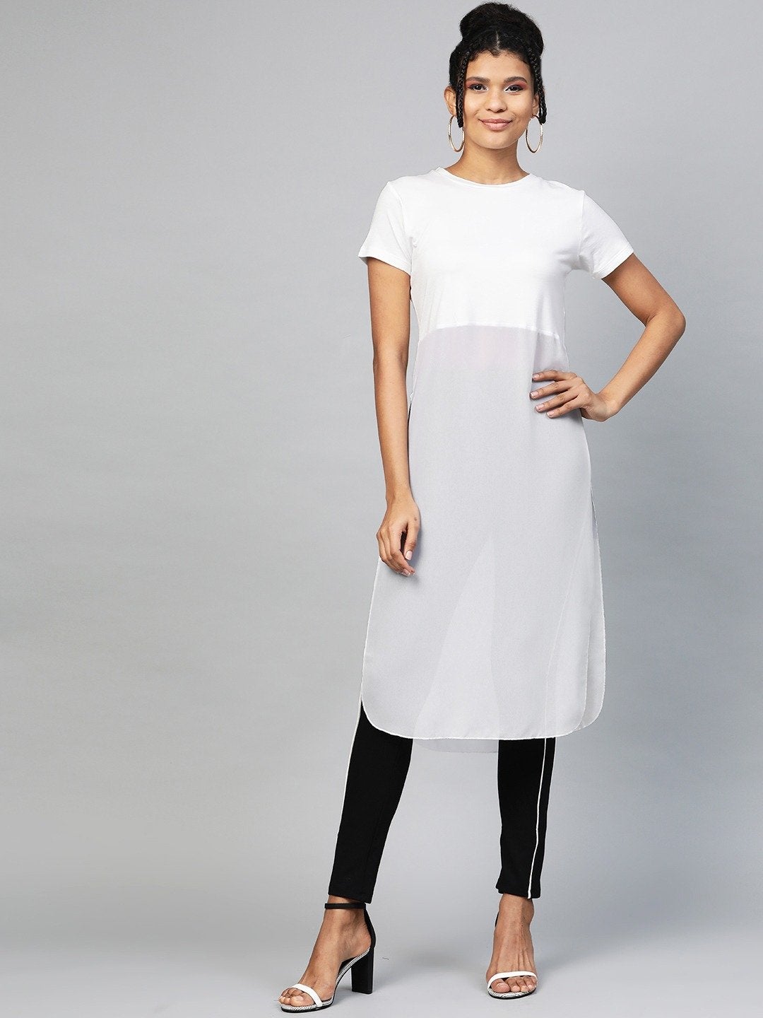 Women's White Side Slit Longline Top - SASSAFRAS