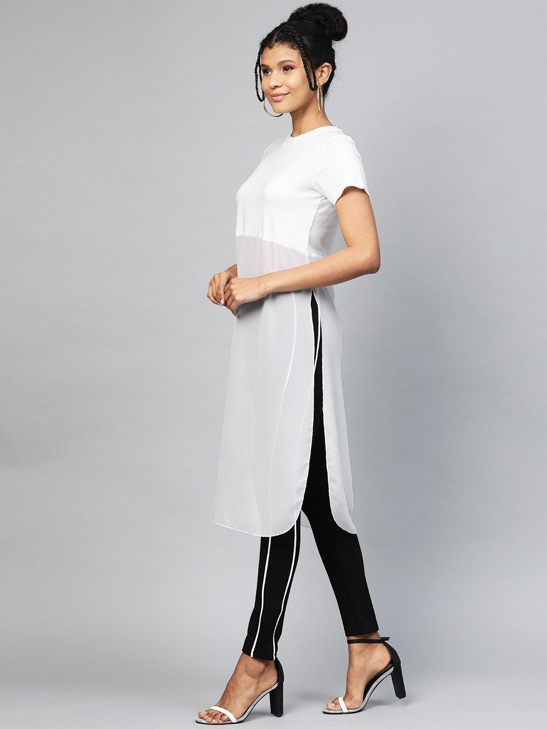 Women's White Side Slit Longline Top - SASSAFRAS