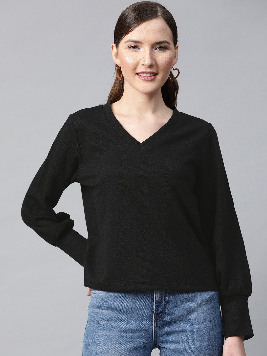 Women's Black V-Neck Rib Top - SASSAFRAS