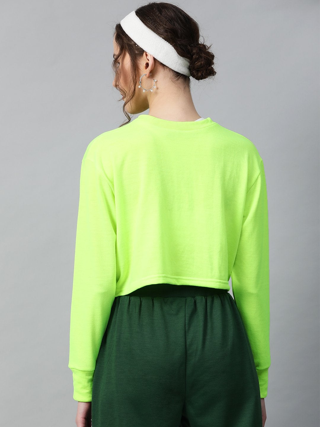 Women's Neon Green Terry Knot Crop Top - SASSAFRAS