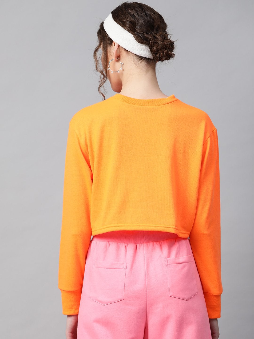 Women's Neon Orange Terry Knot Crop Top - SASSAFRAS