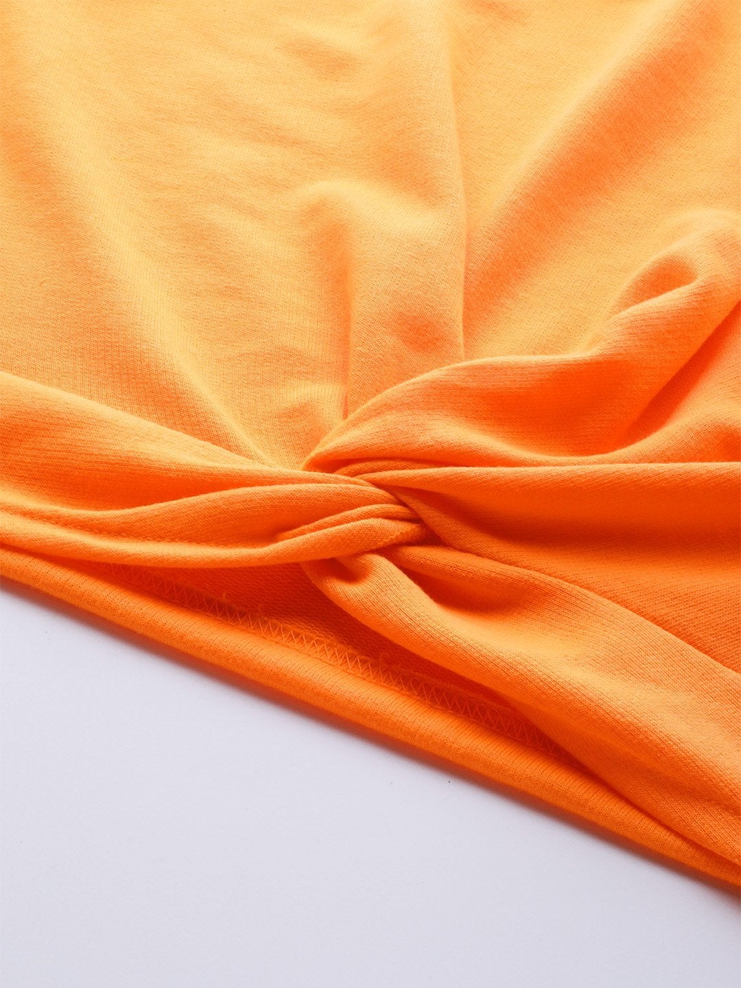 Women's Neon Orange Terry Knot Crop Top - SASSAFRAS