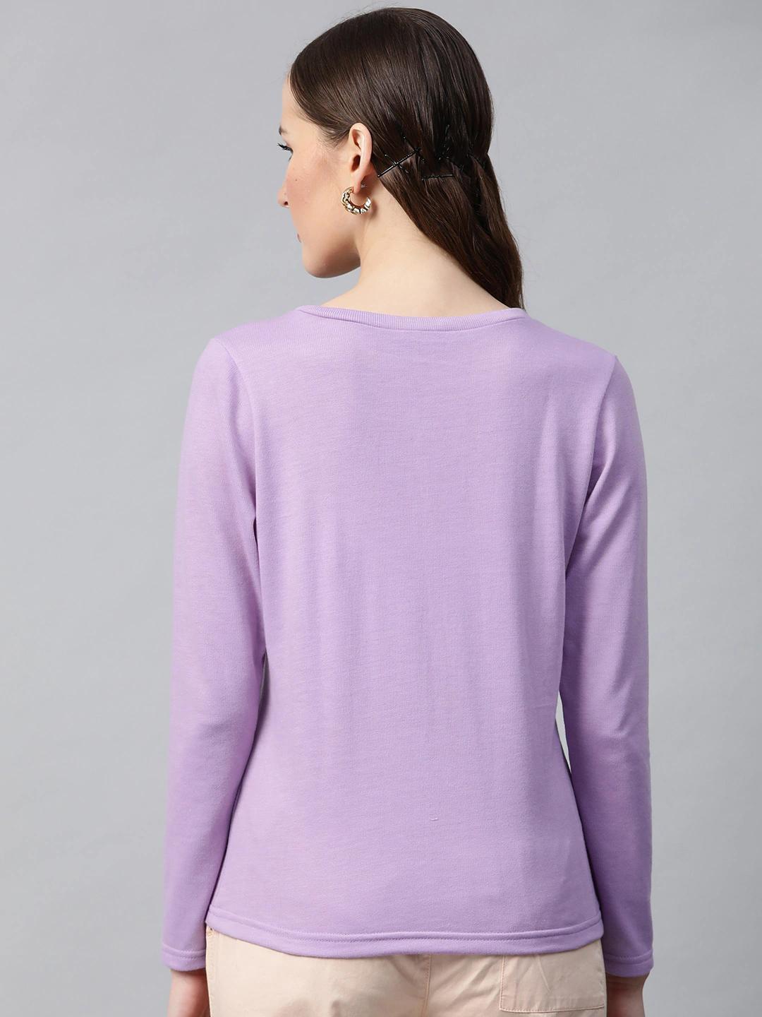 Women's Purple Henley Full Sleeve T-Shirt - SASSAFRAS