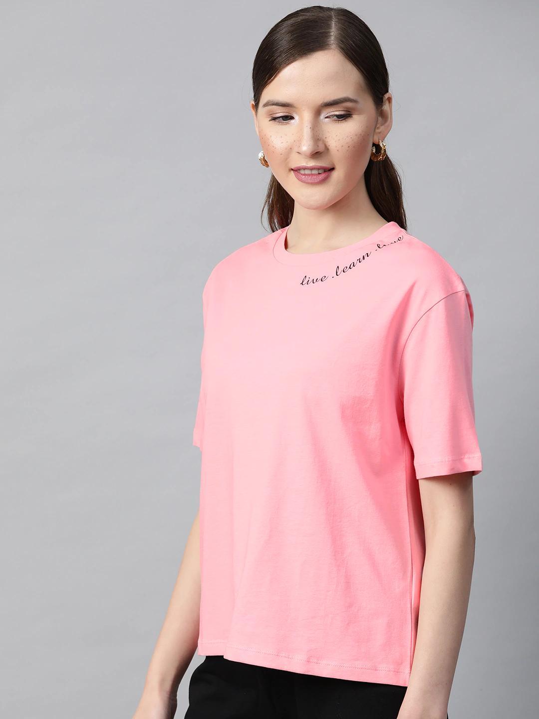 Women's Pink Live-Learn-Love Regular T-Shirt - SASSAFRAS