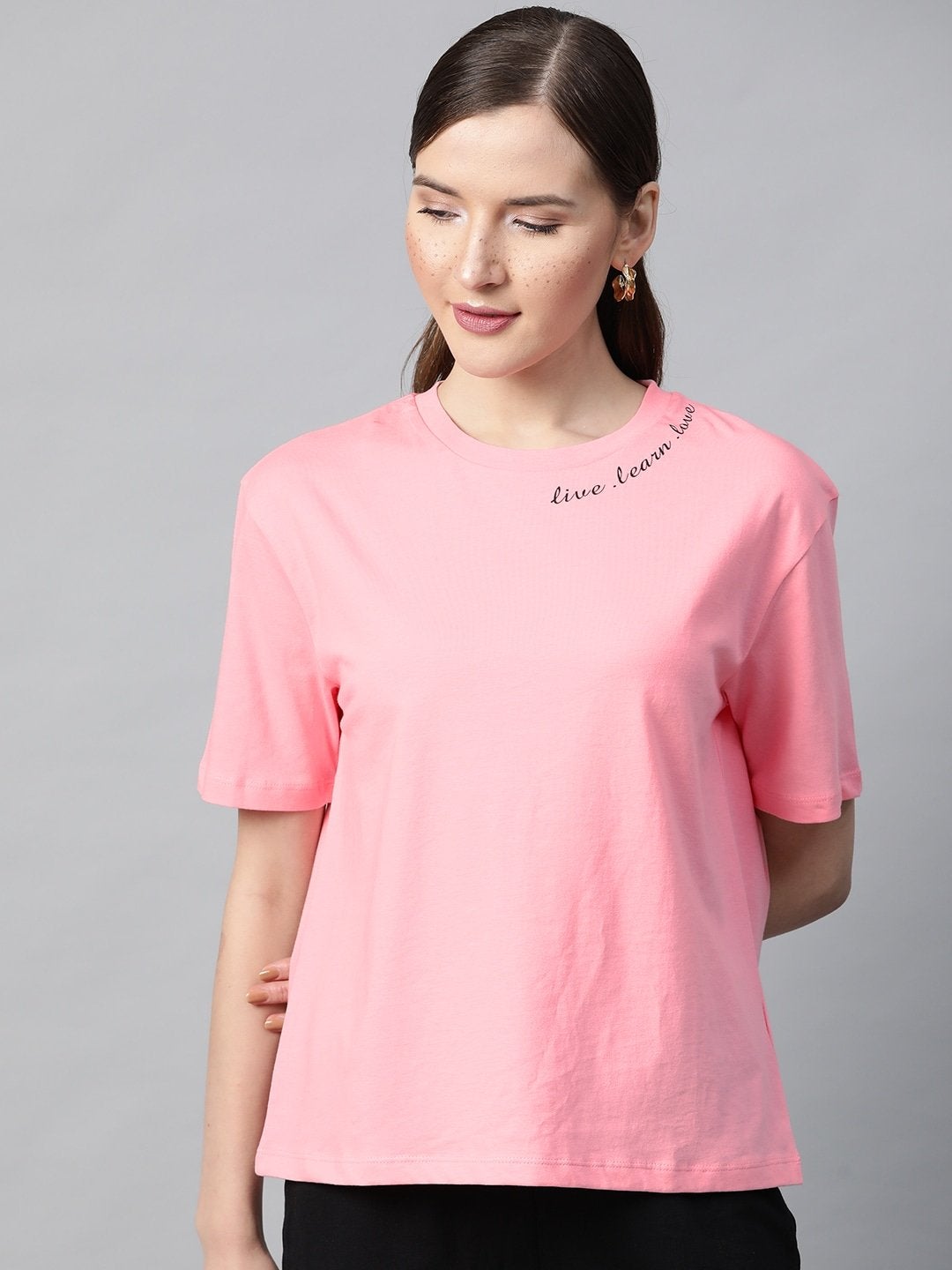 Women's Pink Live-Learn-Love Regular T-Shirt - SASSAFRAS