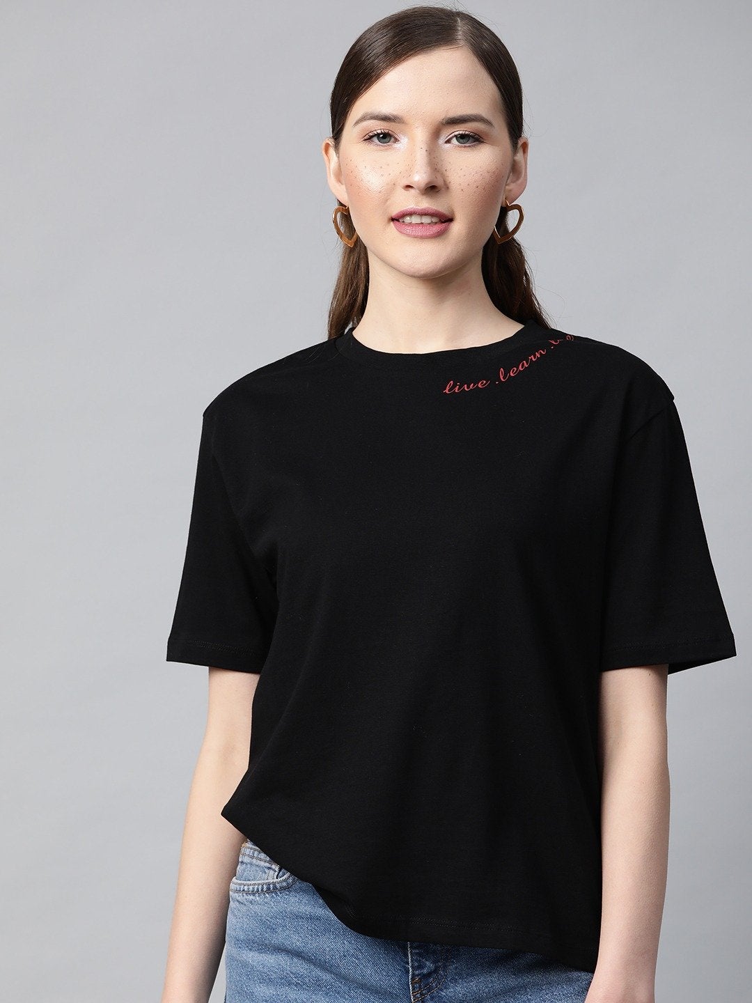 Women's Black Live-Learn-Love Print T-Shirt - SASSAFRAS