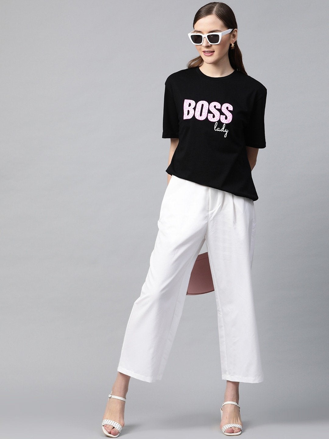 Women's Black Boss-Print T-Shirt - SASSAFRAS