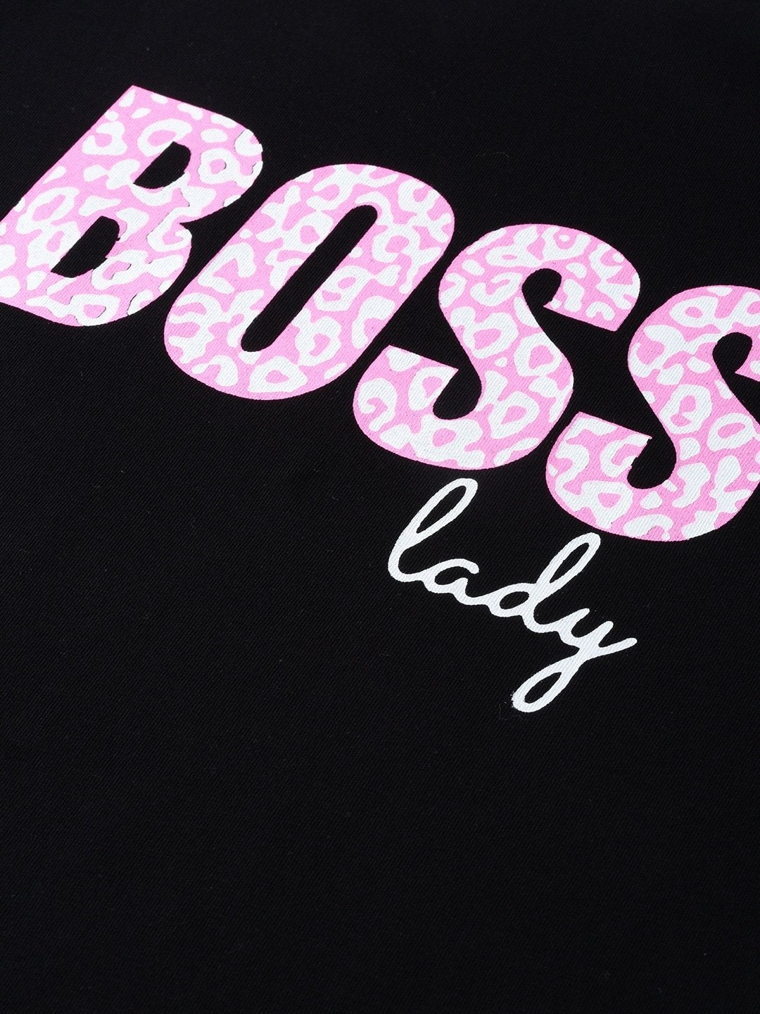 Women's Black Boss-Print T-Shirt - SASSAFRAS