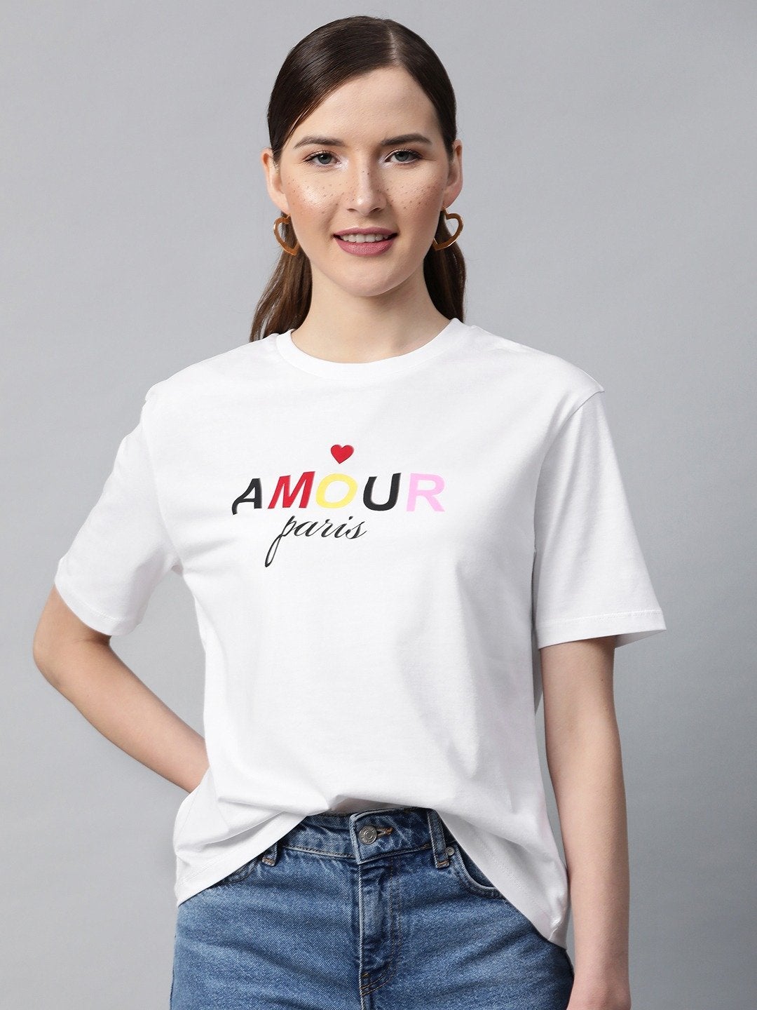 Women's White Amour-Print T-Shirt - SASSAFRAS