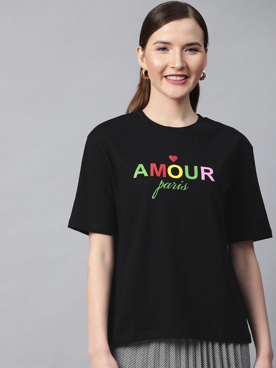 Women's Black Amour-Print T-Shirt - SASSAFRAS