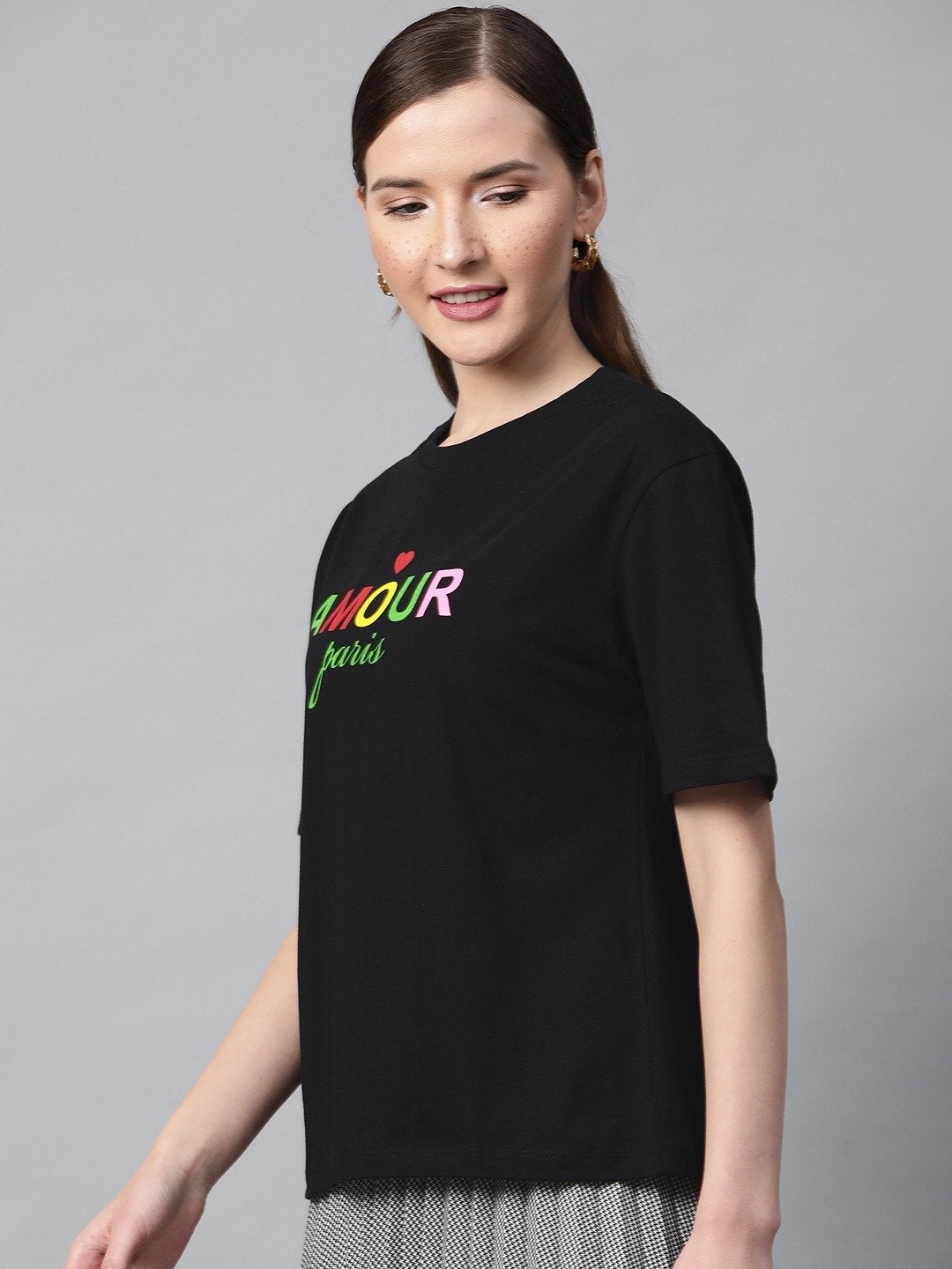 Women's Black Amour-Print T-Shirt - SASSAFRAS