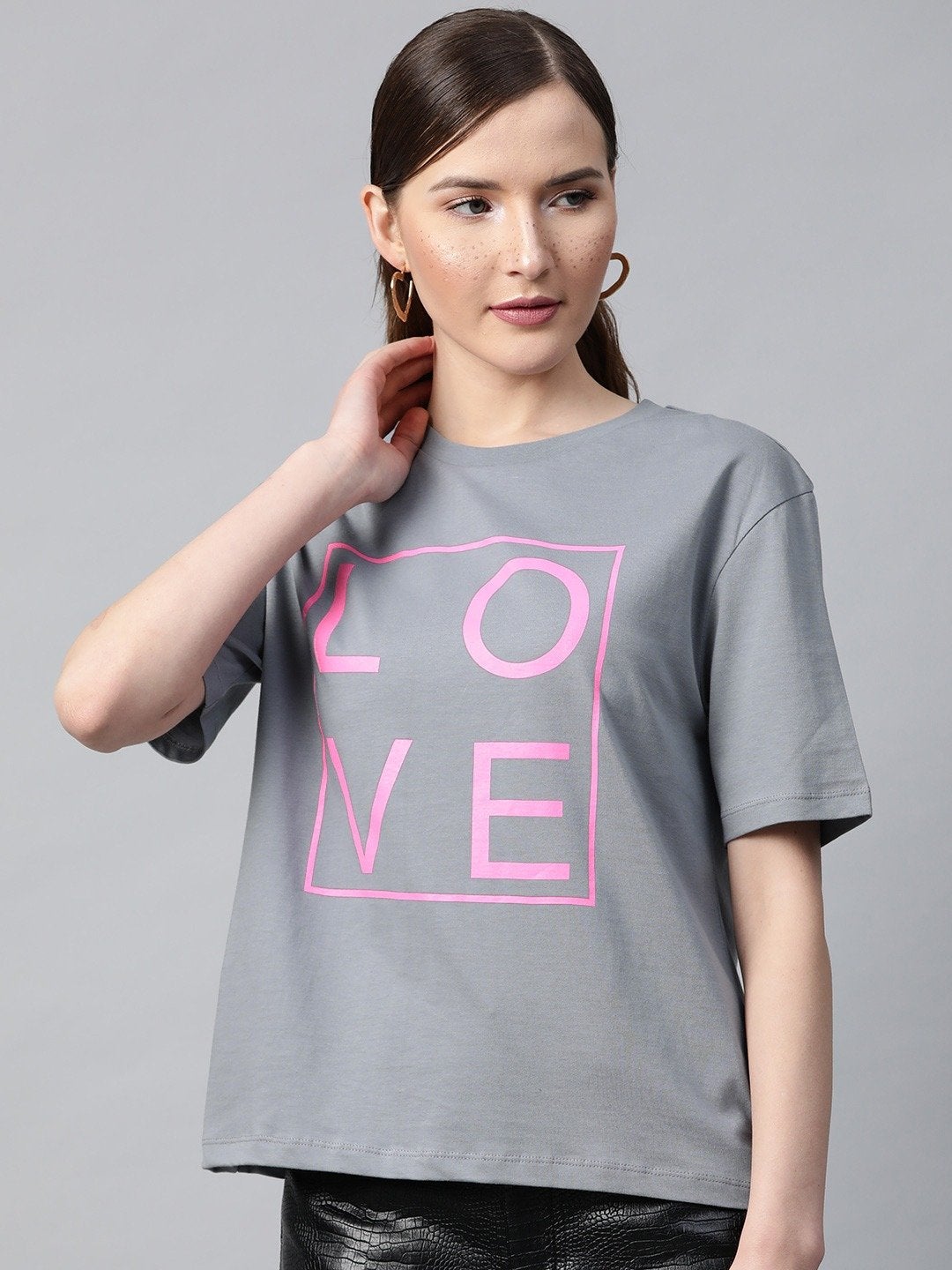 Women's Grey Love-Print T-Shirt - SASSAFRAS