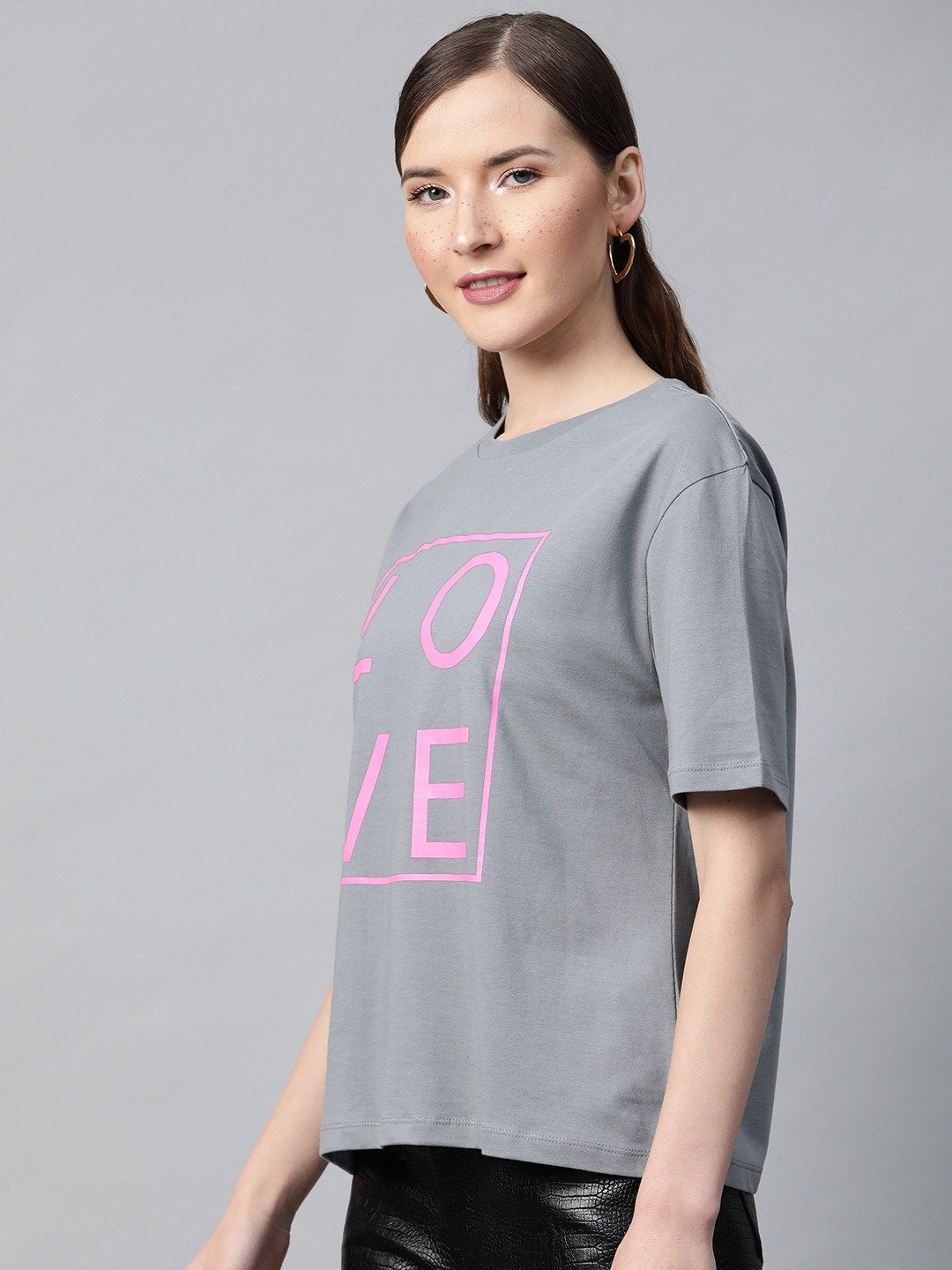 Women's Grey Love-Print T-Shirt - SASSAFRAS