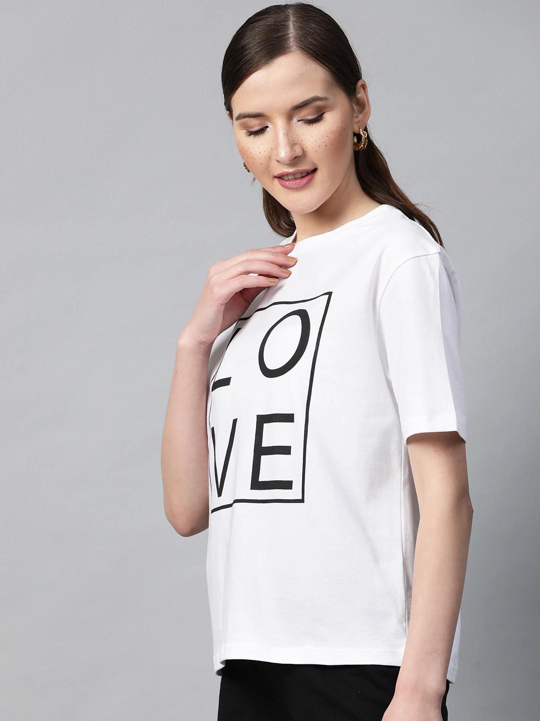 Women's White Love-Print T-Shirt - SASSAFRAS