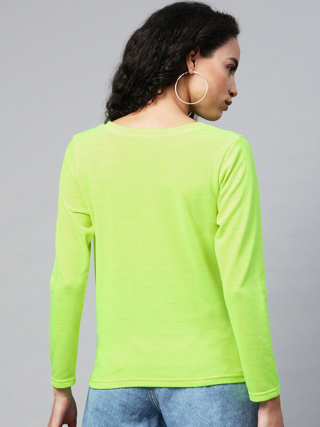 Women's Neon Green Full Sleeve Henley T-Shirt - SASSAFRAS