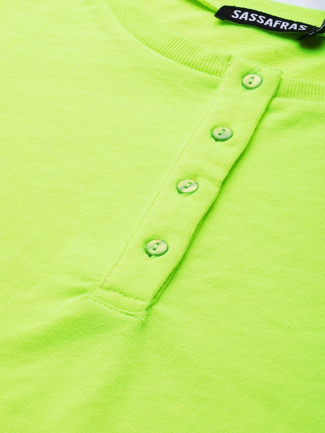 Women's Neon Green Full Sleeve Henley T-Shirt - SASSAFRAS