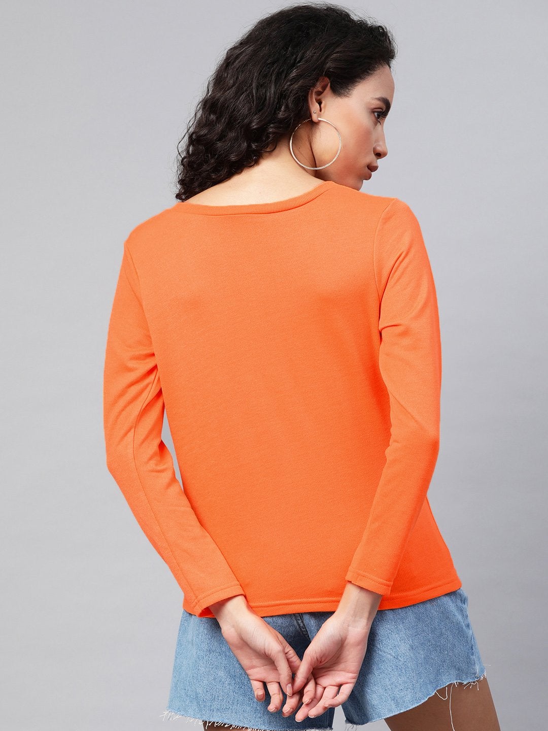 Women's Neon Orange Full Sleeve Henley T-Shirt - SASSAFRAS