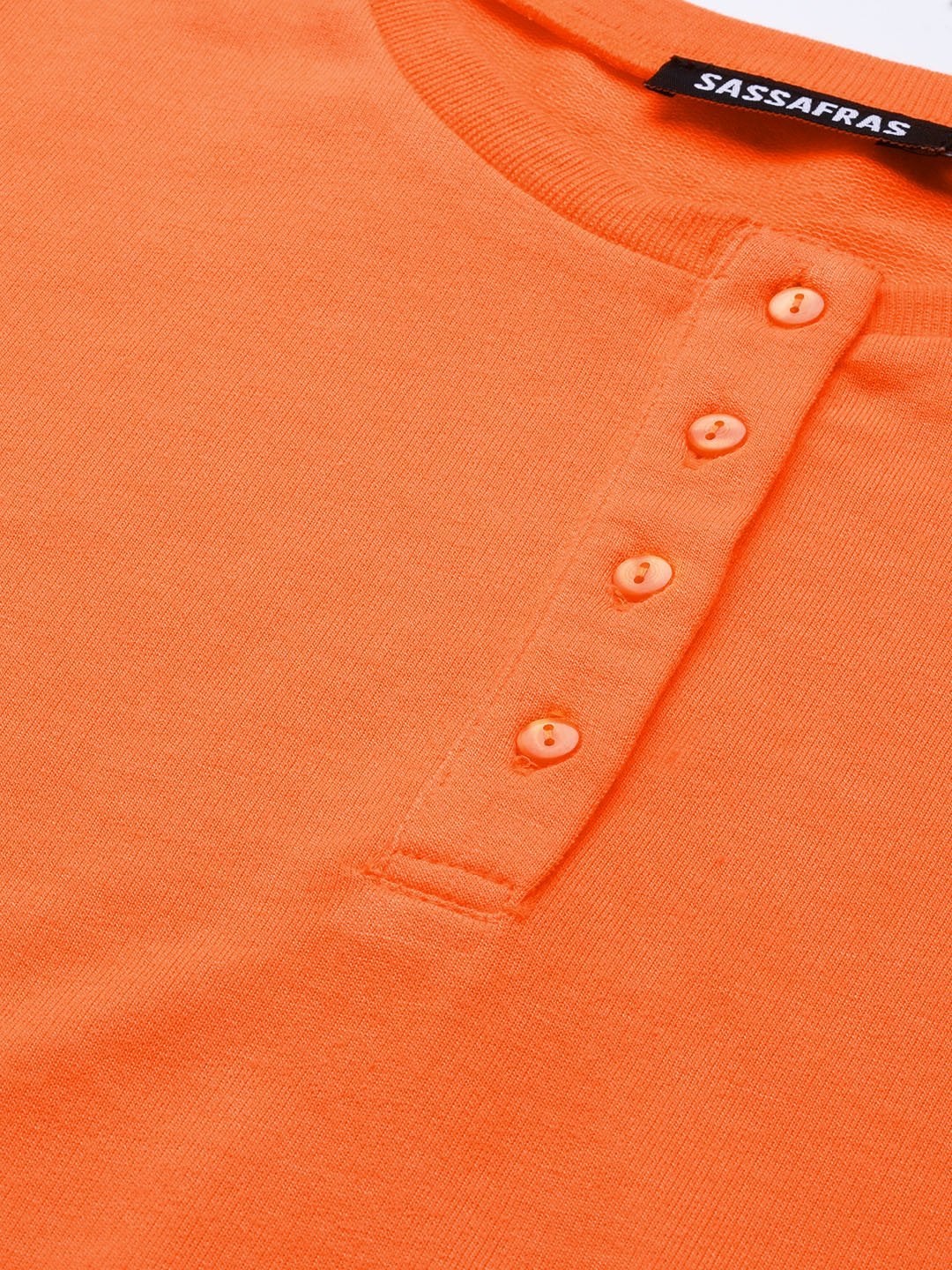 Women's Neon Orange Full Sleeve Henley T-Shirt - SASSAFRAS