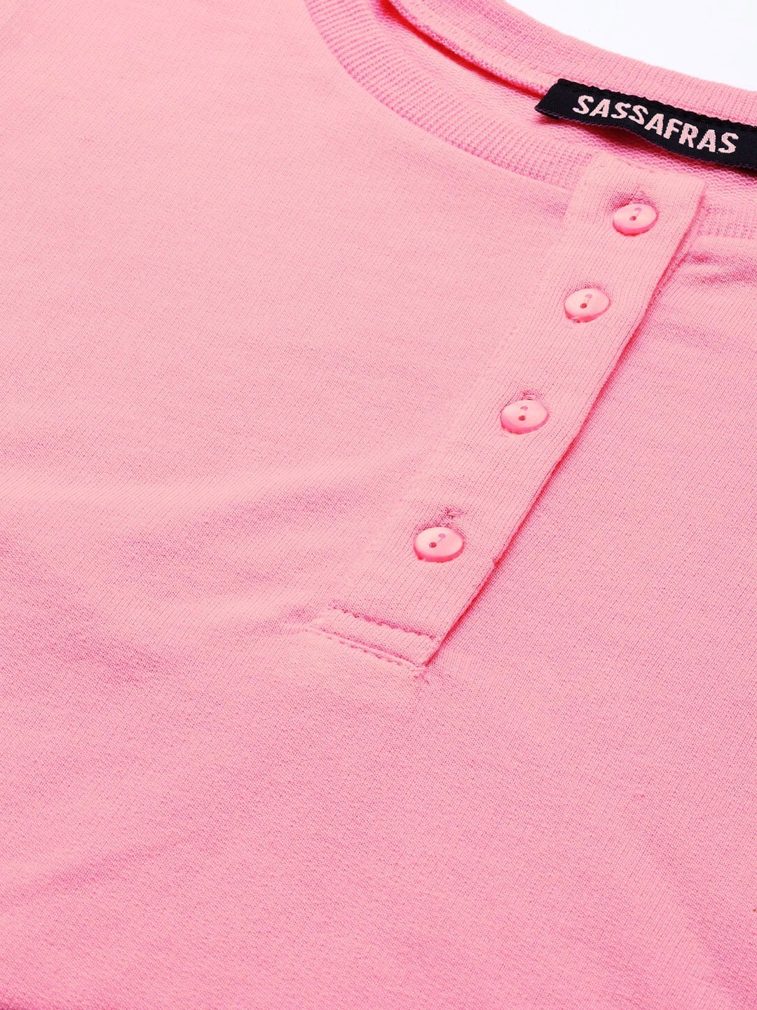 Women's Pink Full Sleeve Henley T-Shirt - SASSAFRAS