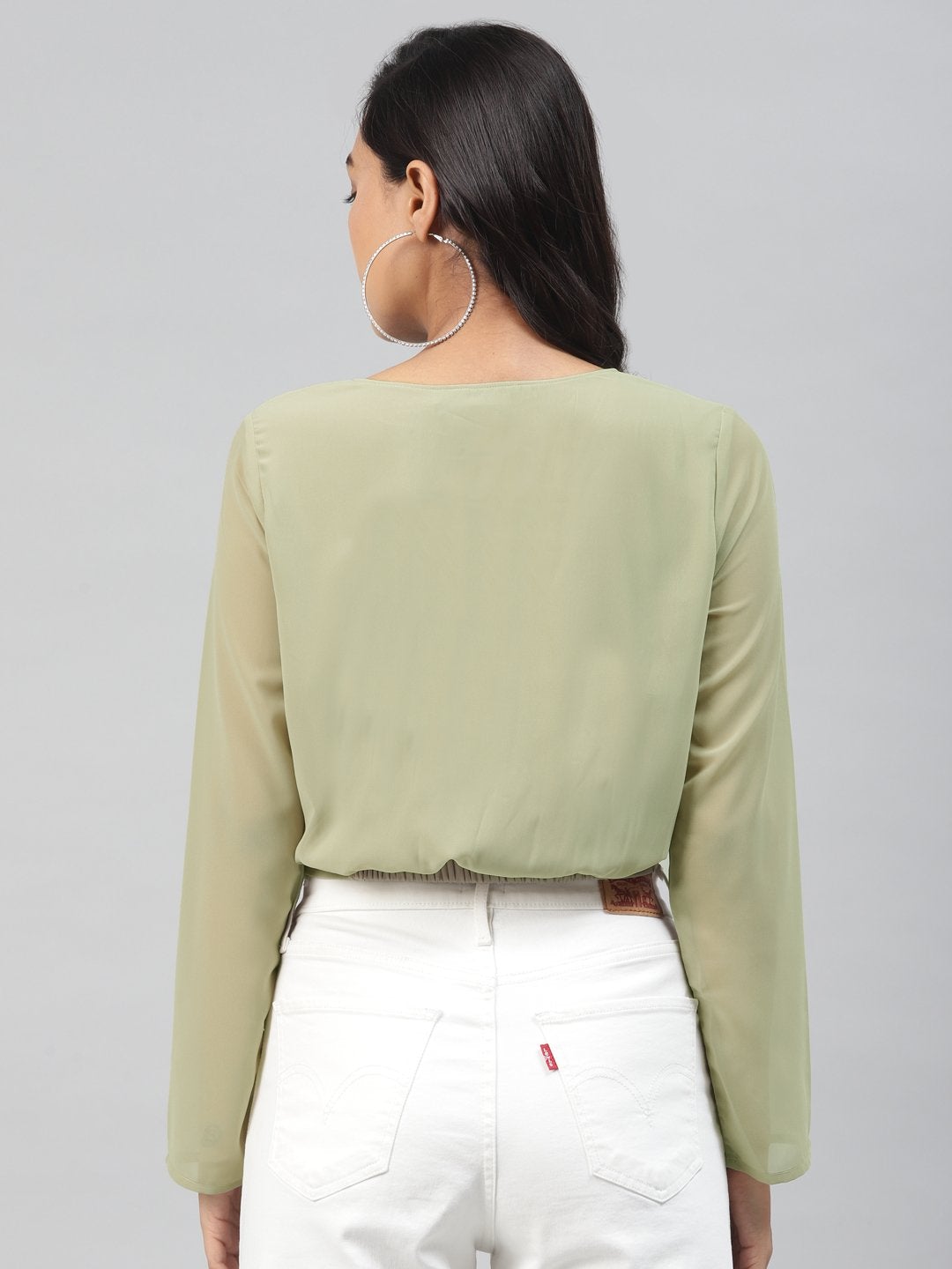 Women's Olive Front Twisted Crop Top - SASSAFRAS